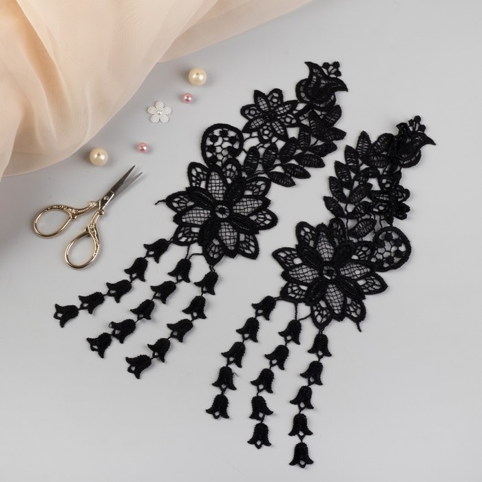 Аппликации пришивные "Лейсы", 30*10см, цвет чёрный
