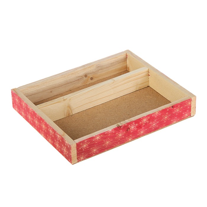 Коробка для цветов и макарунас Снежинки красные 25,5х20х4,5 см