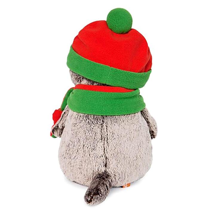 Мягкая игрушка "Басик" в оранжево-зелёной шапке и шарфике, 19 см