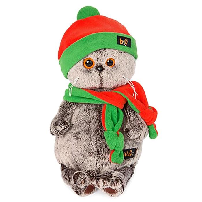 Мягкая игрушка "Басик" в оранжево-зелёной шапке и шарфике, 30 см