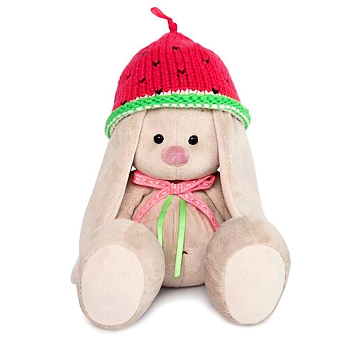 Мягкая игрушка "Зайка Ми" в вязаной шапке "Арбузик", 23 см