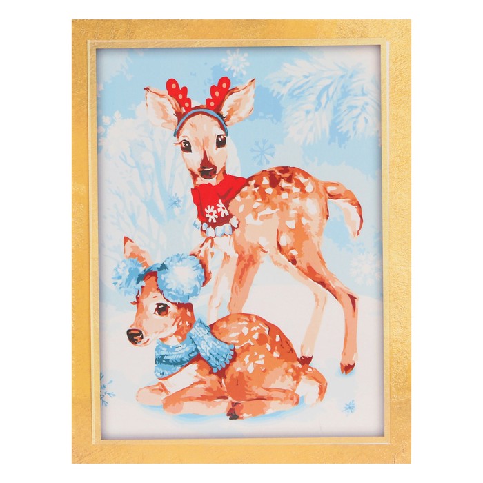 Роспись по номерам "Оленята" с красками 14шт по3мл+ кисти 30*40 см