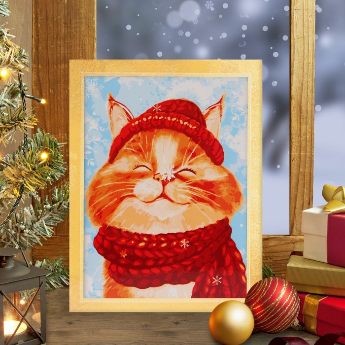 Роспись по номерам без подрамника "Рыжий кот" с красками 14шт по3мл+ кисти 30*40 см