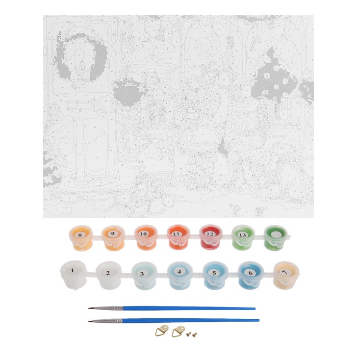 Роспись по номерам без подрамника "Новогодняя витрина" с красками 14шт по3мл+ кисти 30*40 см