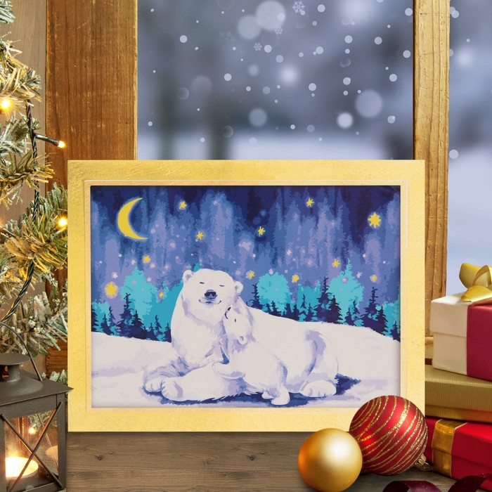 Роспись по номерам без подрамника "Белые медведи" с красками 14шт по3мл+ кисти 30*40 см