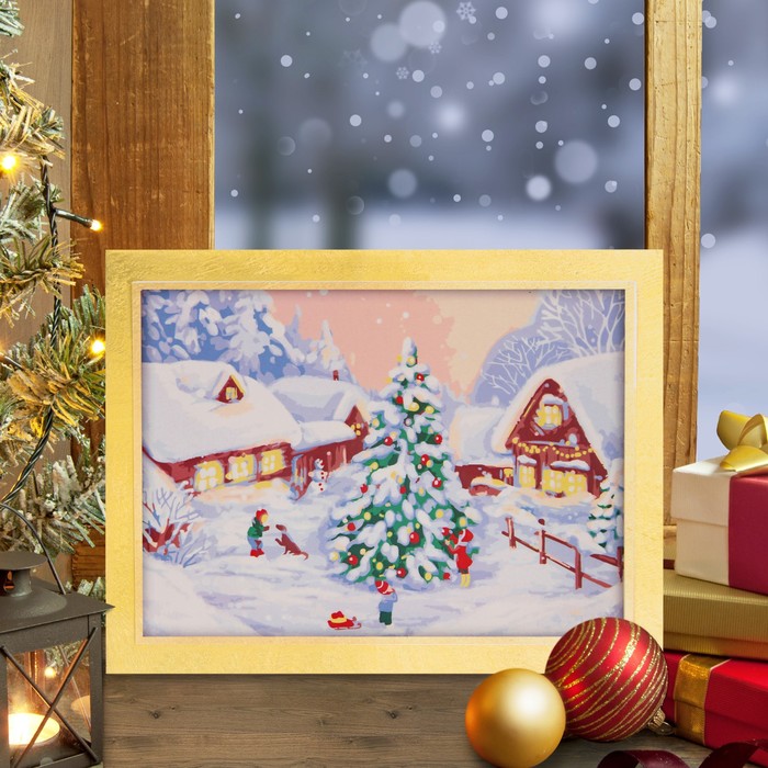 Роспись по номерам без подрамника "Елка" с красками 14шт по3мл+ кисти 30*40 см