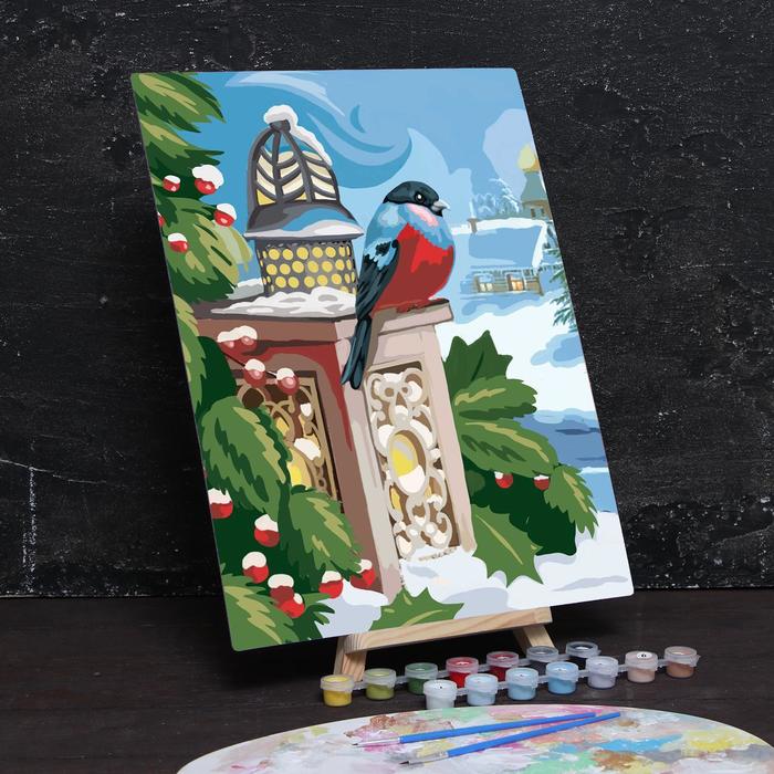 Роспись по номерам без подрамника "Снегирь" с красками 14шт по3мл+ кисти 30*40 см