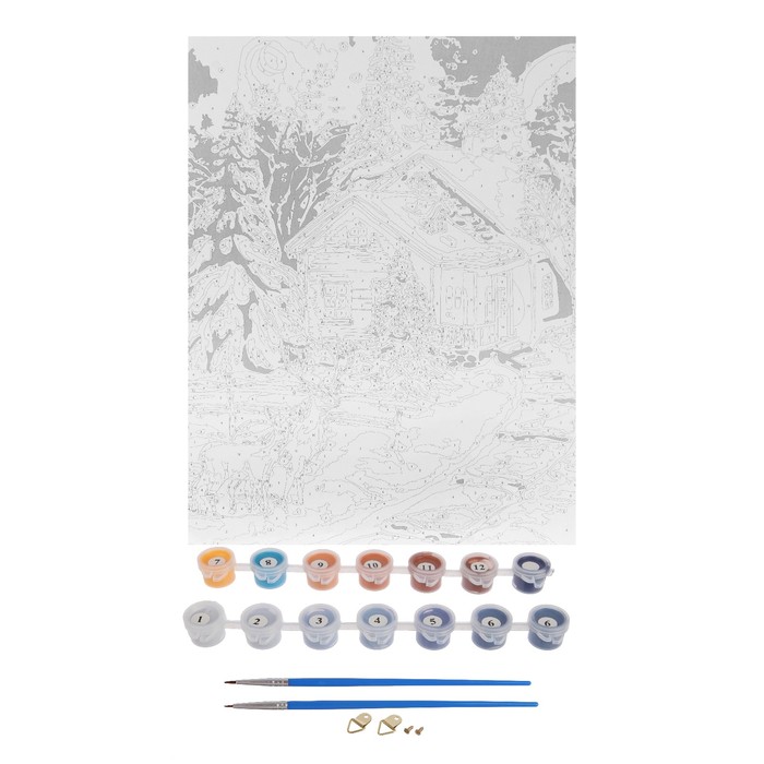 Роспись по номерам без подрамника "Новогодняя ночь" с красками 14шт по3мл+ кисти 30*40 см