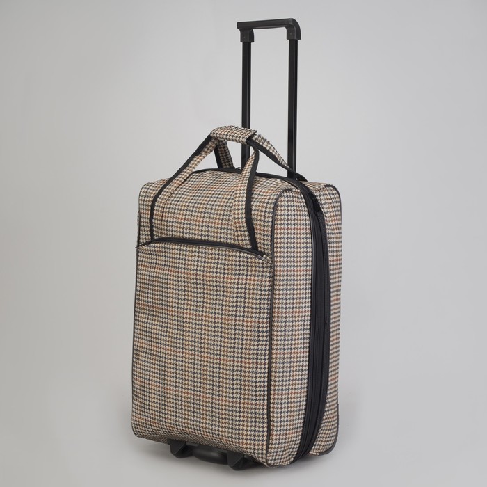 Чемодан малый 20", с расширением, отдел на молнии, наружный карман, принт гусиная лапка