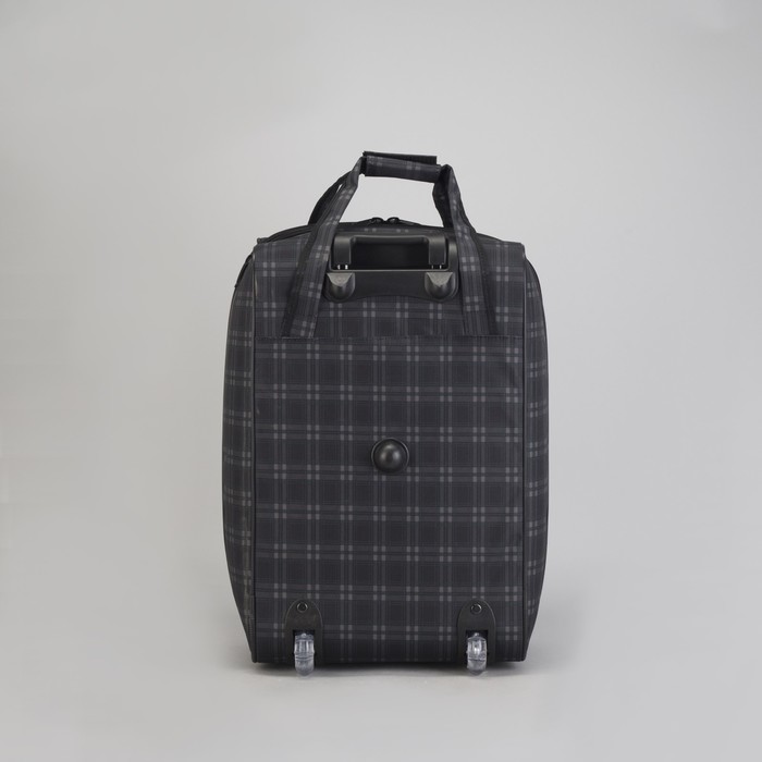 Чемодан малый "Клетка", 20", с расширением, отдел на молнии, наружный карман, цвет чёрный/зелёный