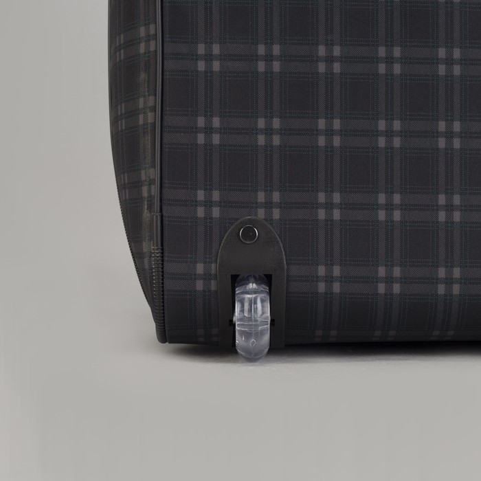 Чемодан малый "Клетка", 20", с расширением, отдел на молнии, наружный карман, цвет чёрный/зелёный