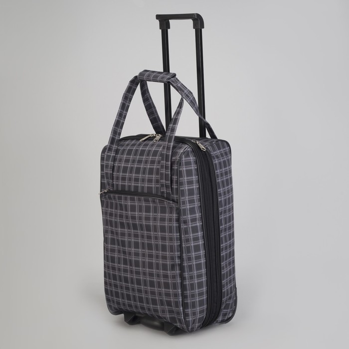Чемодан малый "Клетка", 20", отдел на молнии, наружный карман, цвет серый