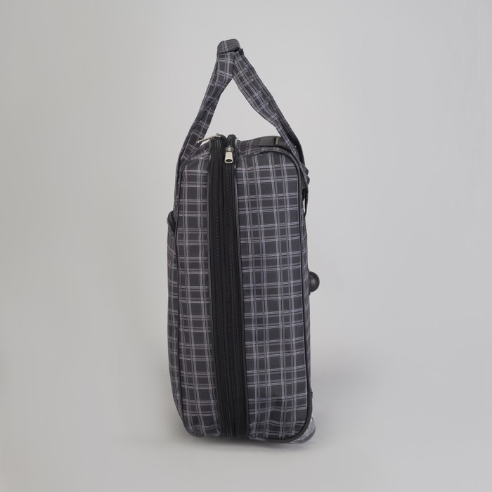 Чемодан малый "Клетка", 20", отдел на молнии, наружный карман, цвет серый