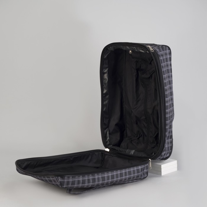 Чемодан малый "Клетка", 20", отдел на молнии, наружный карман, цвет серый