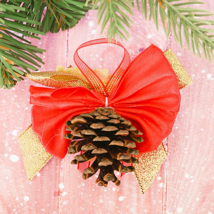 Подвеска на ёлку шишка с пожеланием, МИКС