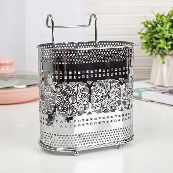 Сушилка для столовых приборов "Цветы" 16х9х20 см, овальная