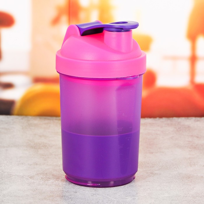 Шейкер спортивный с чашей под протеин 500 мл, фиолетовый