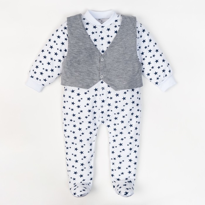 Комбинезон Крошка Я "Костюмчик" серый, рост 74-80 см (9-12 мес), 95% хл., 5% эл.