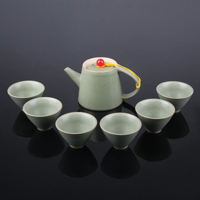 Набор чайный "Таинственность", 7 предметов: чашка 80 мл, чайник 200 мл, цвет зеленый УЦЕНКА