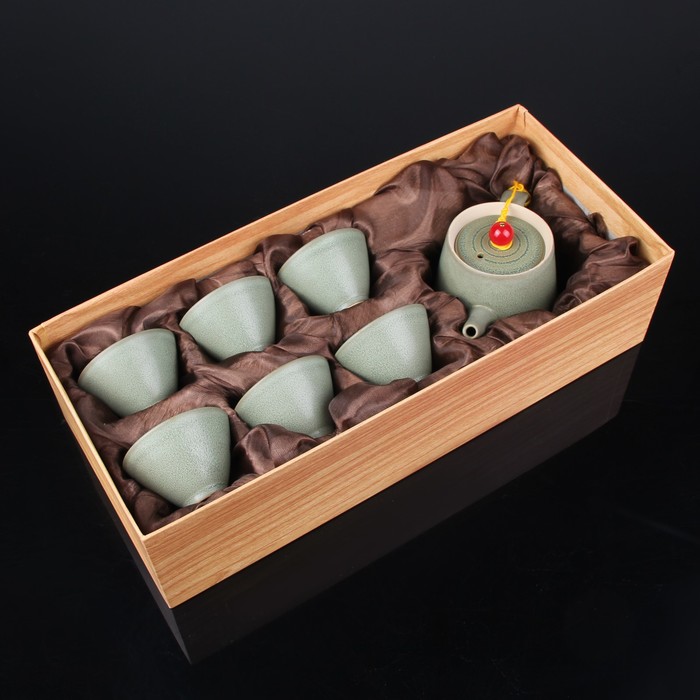 Набор чайный "Таинственность", 7 предметов: чашка 80 мл, чайник 200 мл, цвет зеленый УЦЕНКА