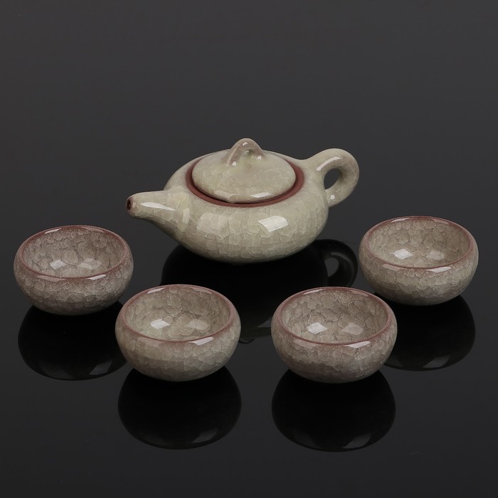 Набор для чайной церемонии "Искушение", 5 предметов: чайник 150 мл, 4 чашки 50 мл, цвет желтый УЦЕНКА