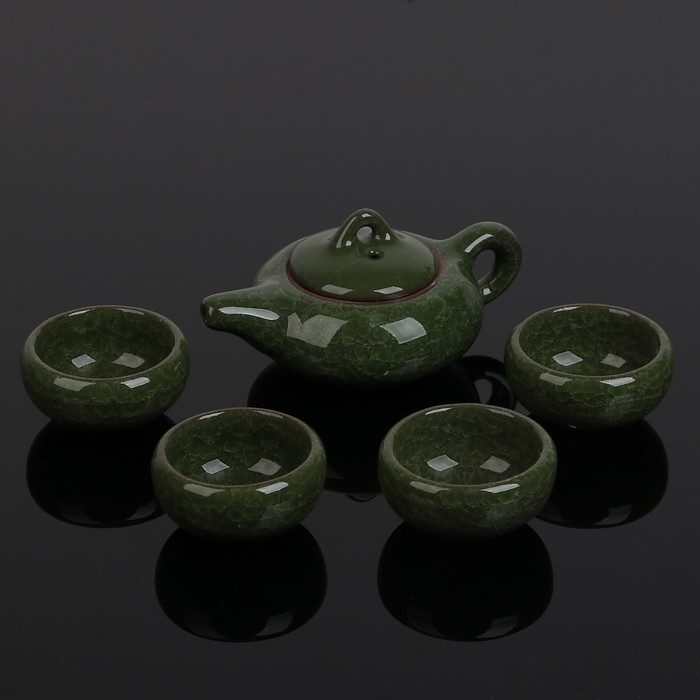 Набор для чайной церемонии "Искушение", 5 предметов: чайник 150 мл, 4 чашки 50 мл, цвет зеленый УЦЕНКА