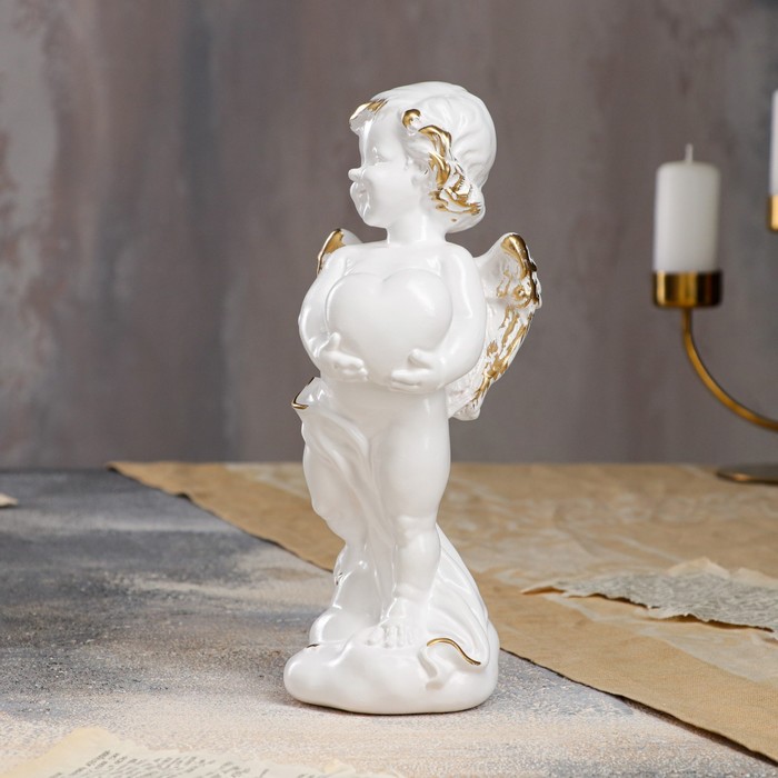 Статуэтка "Ангел с сердцем №2" бело-золотой