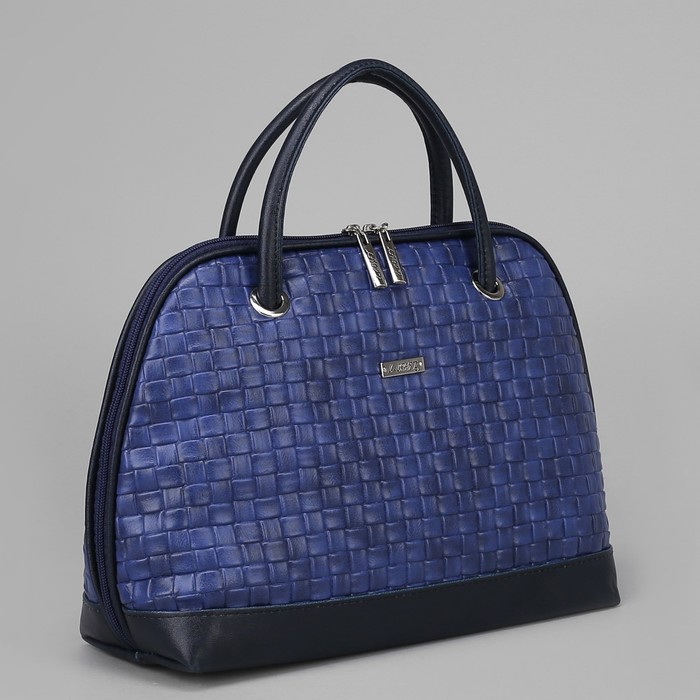 Сумка женская, отдел на молнии, наружный карман, плетёнка, цвет синий