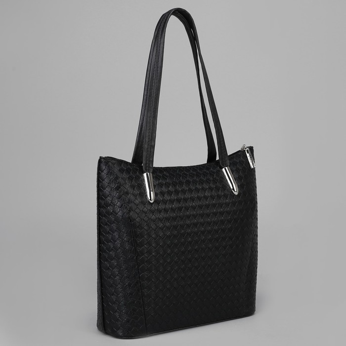 Сумка женская, отдел на молнии, наружный карман, плетёнка, цвет черный