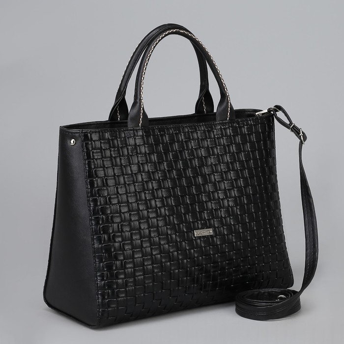 Сумка женская, отдел на молнии, наружный карман, плетёнка, цвет чёрный