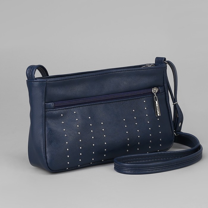 Сумка женская, отдел на молнии, 2 наружных кармана, длинный ремень, цвет синий