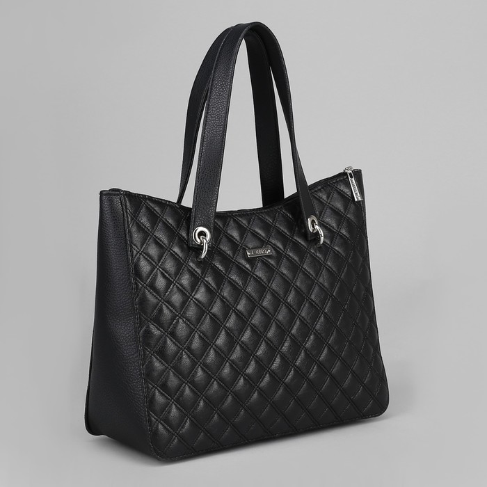 Сумка женская, отдел на молнии, наружный карман, стёжка, цвет черный