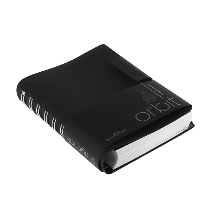 Ежедневник полудатированный А6, 208 листов на гребне Orbit, обложка ПВХ серебряный срез, чёрный