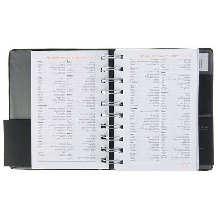 Ежедневник полудатированный А6, 208 листов на гребне Orbit, обложка ПВХ серебряный срез, чёрный