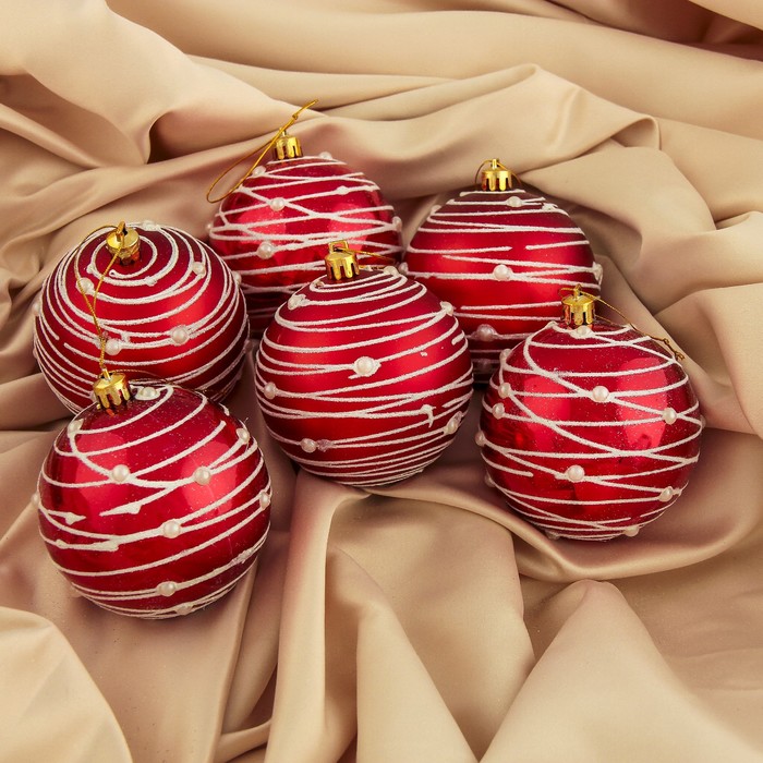 Набор шаров пластик d-8 см 6 шт "Жемчужный орион" красный