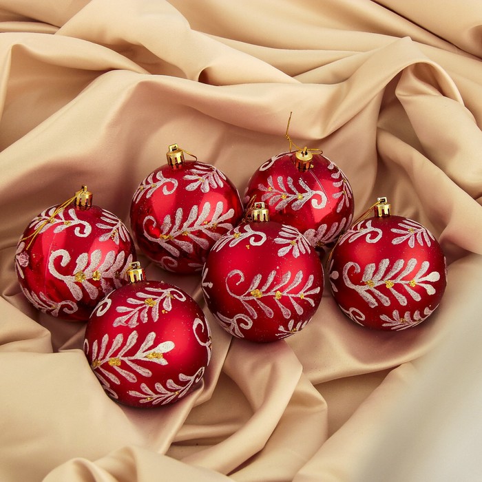 Набор шаров пластик d-8 см 6 шт "Снежная ветвь" красный