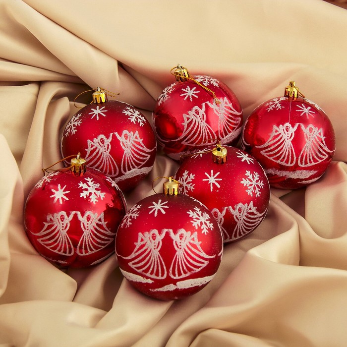 Набор шаров пластик d-8 см 6 шт "Ангела" красный