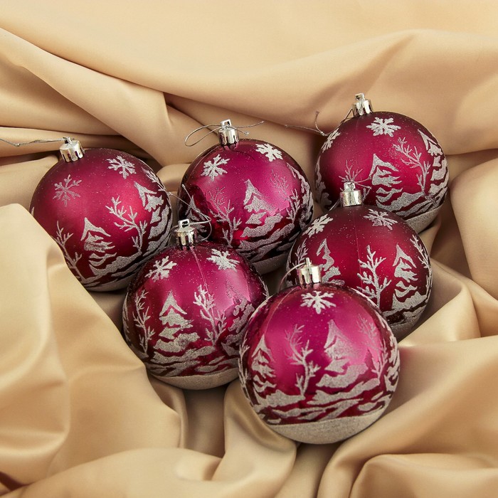 Набор шаров пластик d-8 см 6 шт "Лесная красавица" бордо