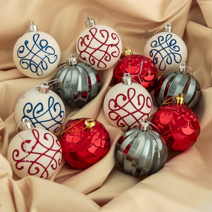 Набор шаров пластик d-6 см 12 шт "Элит" три цвета