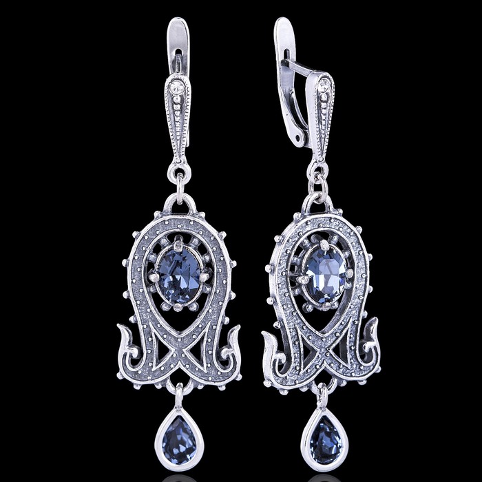 Серьги "Азиза", цвет синий в чернёном серебре