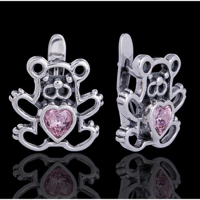 Серьги "Умка", цвет розовый в чернёном серебре