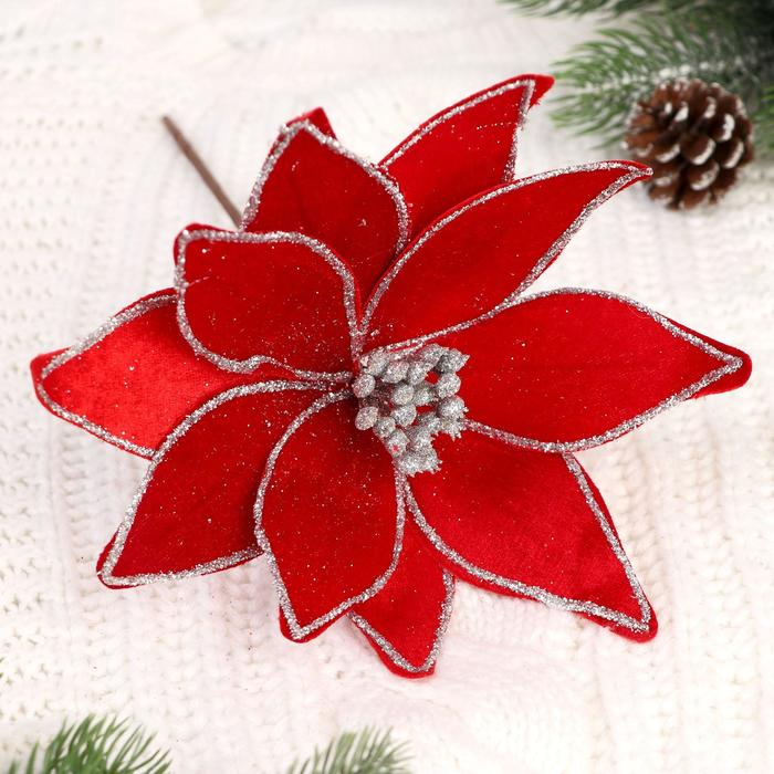 Декор "Зимний цветок" 24*25 см, кант, красный