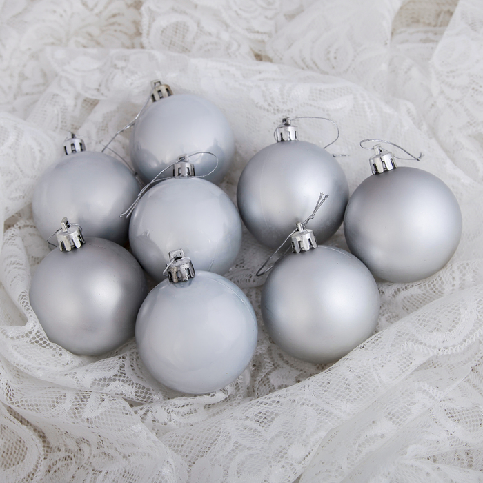 Набор шаров пластик d-6 см 30 шт "Банафрит" серебро