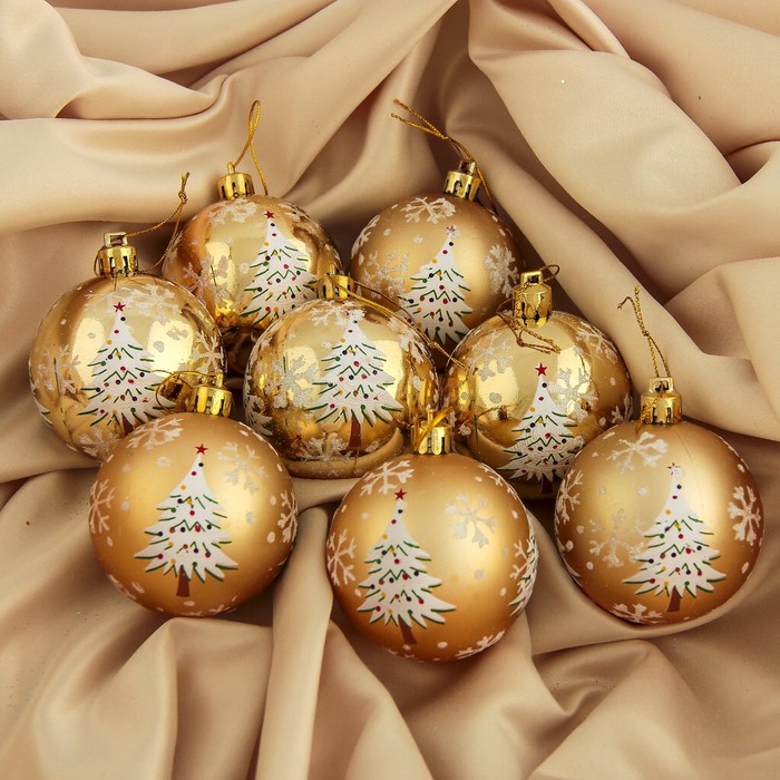 Набор шаров пластик d-6 см 8 шт "Волшебная елочка" золото