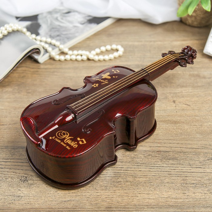 Шкатулка музыкальная механическая "Скрипка" под дерево 7х28х11,5 см