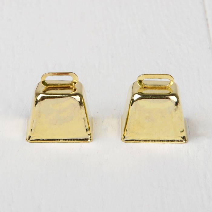 Колокольчик &quot;Прямоугольный&quot;, набор 2 шт, размер 1 шт 2*2,3*3,2 см, цвет золотой