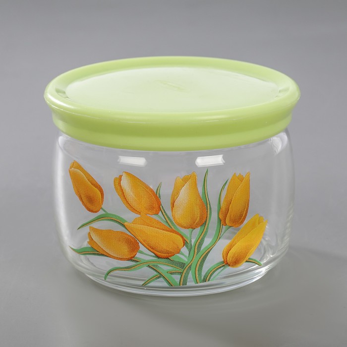 Емкость для сыпучих продуктов 500 мл "Тюльпаны желтые", с пластиковой крышкой
