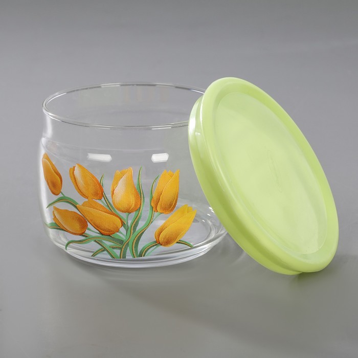 Емкость для сыпучих продуктов 500 мл "Тюльпаны желтые", с пластиковой крышкой