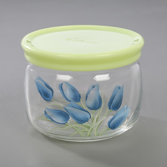 Емкость для сыпучих продуктов 500 мл "Тюльпаны синие", с пластиковой крышкой