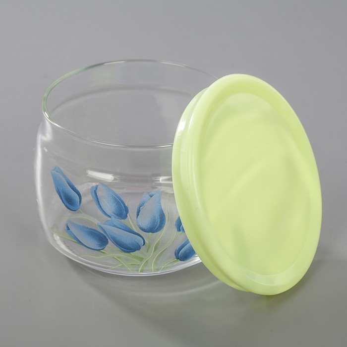 Емкость для сыпучих продуктов 500 мл "Тюльпаны синие", с пластиковой крышкой